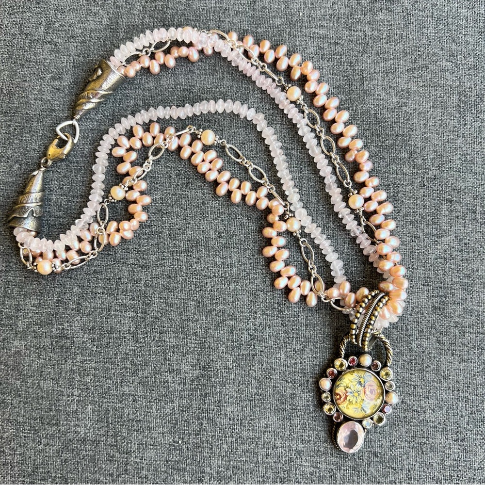 Vintage Mars And Valentine Multi-Strand Necklace with Pendant & Pearl Accents